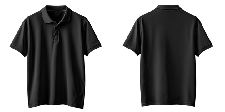 Blank black polo shirt, front and back views