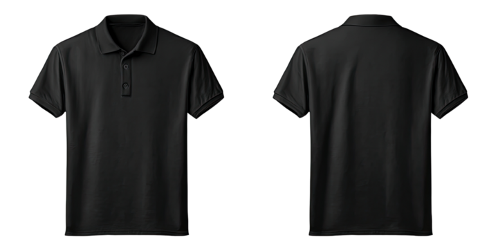 Blank black polo shirt, front and back view