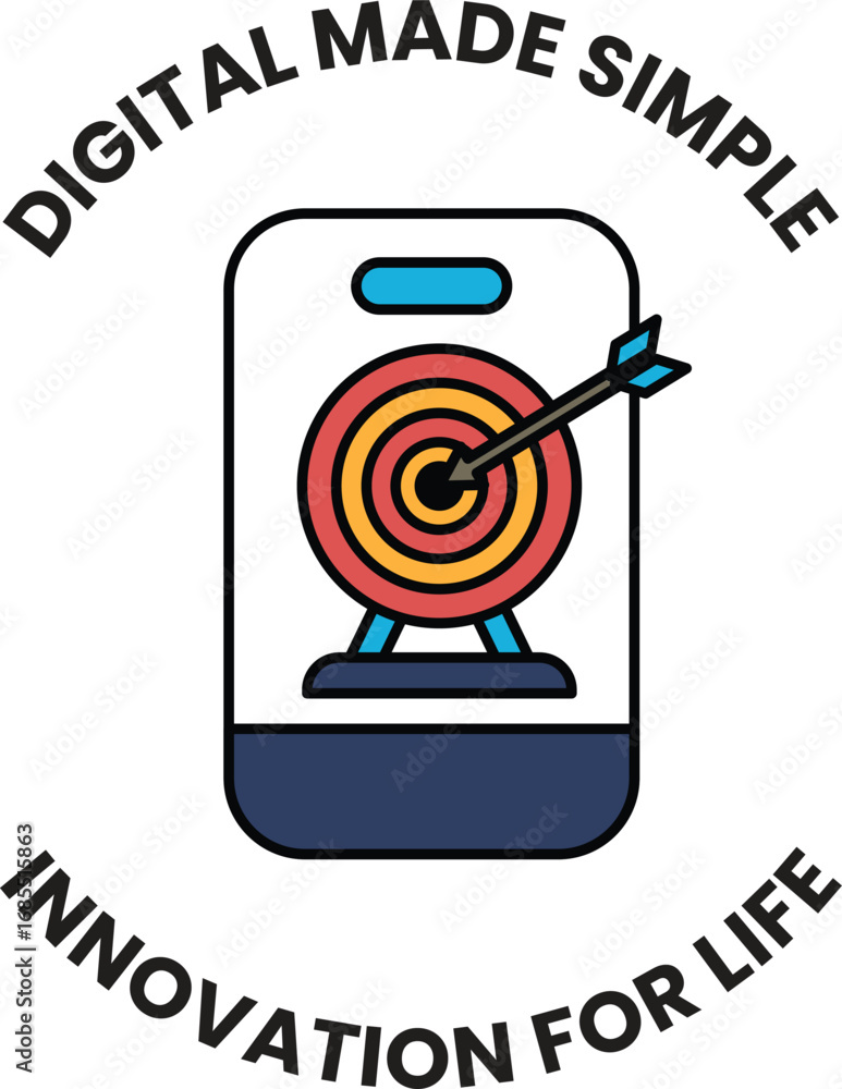 Poster A digital made simple logo with a red arrow pointing to a bullseye
