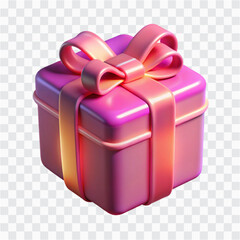 3D Pink Neon Glow Present Box | Gift Package Icon with Bright Pixel Glow