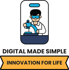 A man in a lab coat holding a microscope