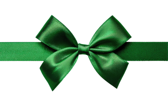 Emerald green satin ribbon bow on a black background.  A horizontal band of matching ribbon supports the center bow.  Sharp focus on the bow's intricate folds