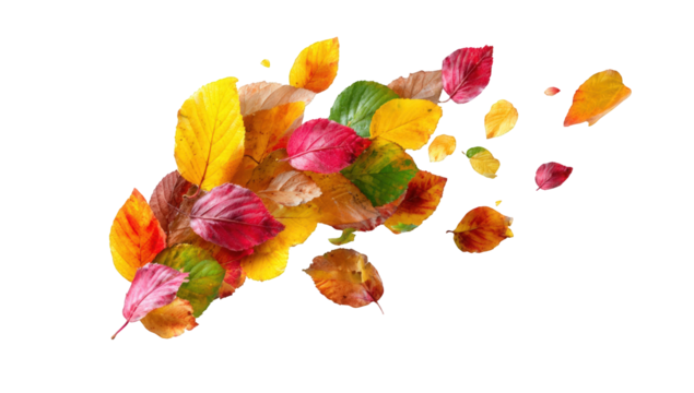 Autumn leaves swirling against black background