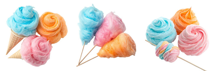 Set of Sweet Cotton Candy Blue Pink and Orange isolated on a transparent background 