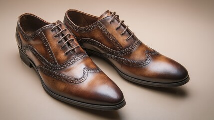 Artisan leather shoes showcased in studio setting, perfect for fashion catalogs, luxury goods ads, or craftsmanship promotion graphics.