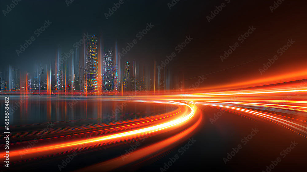Poster vector red light line with futuristic motion effect and abstract automobile blur, glowing trail and 