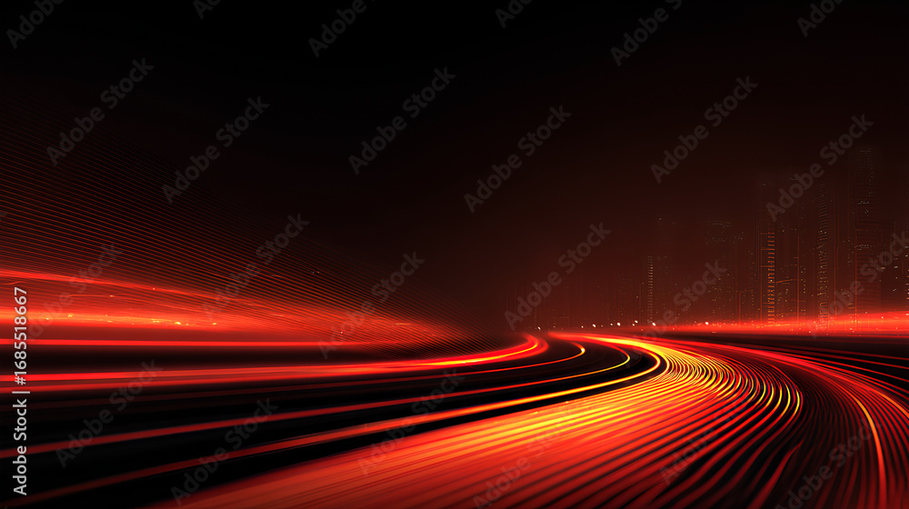 Poster vector red light line with futuristic motion effect and abstract automobile blur, glowing trail and 