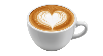 Heartfelt Latte: A close-up shot of a coffee beverage adorned with delicate heart-shaped latte art. Perfect for conveying themes of love, comfort, and warmth.