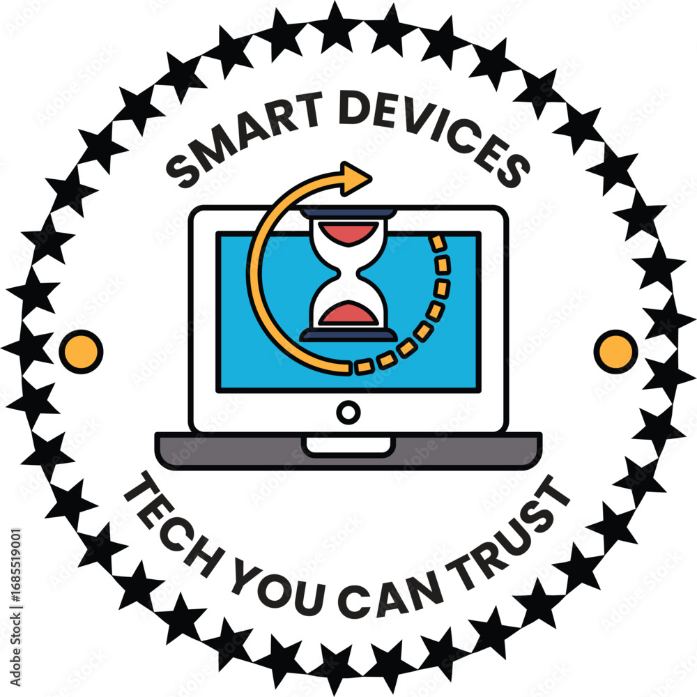 Poster a smart device logo with a clock on it