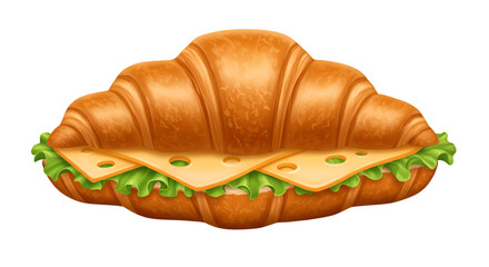 Croissant Sandwich Delight: A delicious croissant sandwich, filled with fresh lettuce and savory cheese, inviting viewers to savor its tempting flavors and textures.