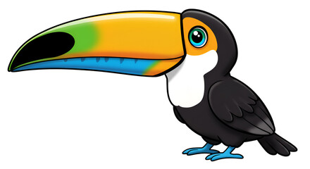 Vibrant Toucan Perched: A colorful toucan with a massive bill, standing boldly, ready to showcase the avian marvel.