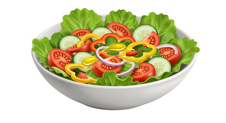 Fresh and Colorful Salad: A vibrant and appetizing salad filled with crisp, green lettuce, ripe tomatoes, fresh cucumber, sweet peppers and sliced red onion.