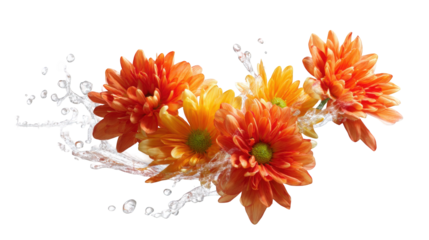Vibrant orange and yellow flowers, splashy white design