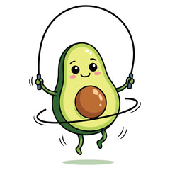 Obraz premium Cute cartoon avocado character jumping rope with a happy expression fruit healthy