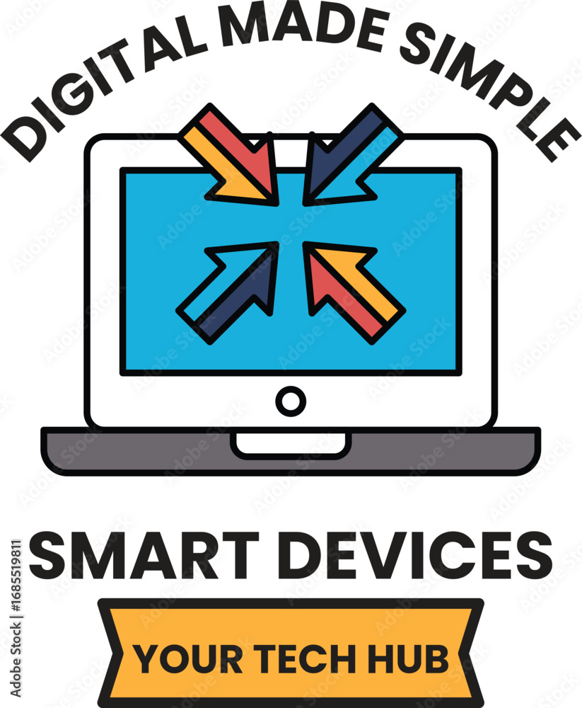 Poster a computer monitor with four arrows pointing to the top right corner