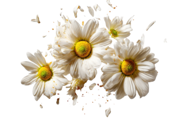White daisies in explosive motion against black