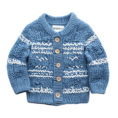 Cozy Knit Sweater with Large Buttons in Light Blue Isolated transparent on white background