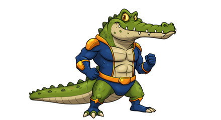 Superhero Alligator: A brave alligator, drawn in a dynamic, action-ready pose, embodying strength and courage with vibrant colors and striking details.
