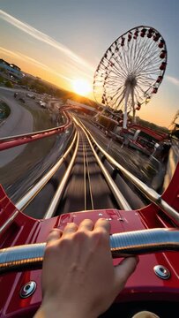 Experience the thrill of a roller coaster ride at sunset with breathtaking views