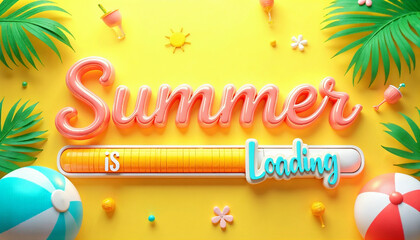 A playful and vibrant summer-themed illustration with the phrase &ldquo;Summer is Loading&rdquo;