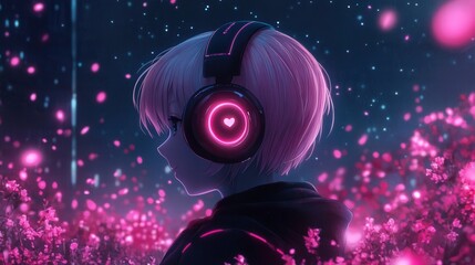 Lost in Music, Dreamy Anime Girl Portrait