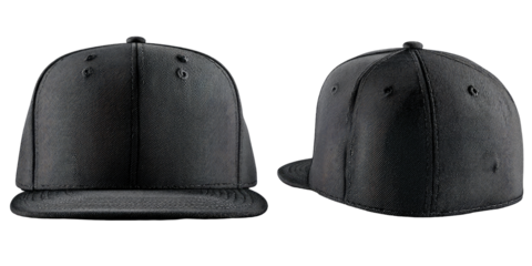 Two views of a black baseball cap