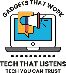 A laptop with a megaphone on it