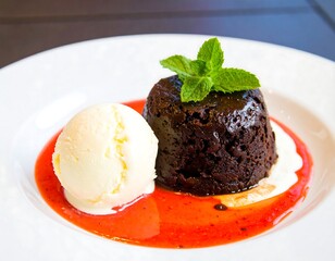 Chocolate dessert with ice cream