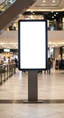 Blank vertical digital advertising billboard mockup on a dark stand ready for commercial content.
