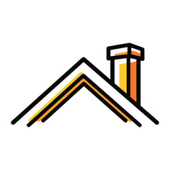 Stylized graphic of a house roof with chimney in black orange and yellow illustration