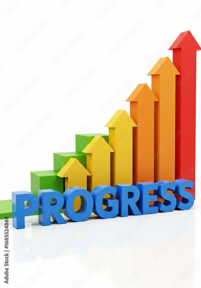 Poster visualizing company growth with colorful progress chart and ascending arrows, perfect for showcasing