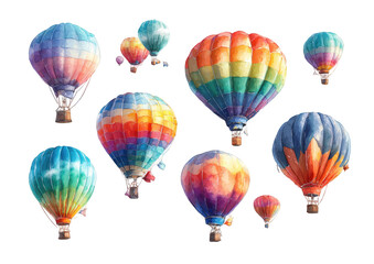 Colorful hot air balloons in various hues