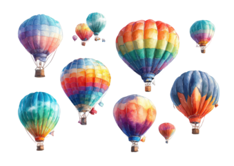 Colorful hot air balloons in various hues