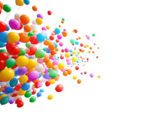 Colorful balloons exploding outward on a black background