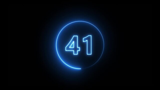 Abstract 41 neon text animation. Animation of glowing neon number text animation with alpha channel. Neon text 41 number icon on black background. 4k video