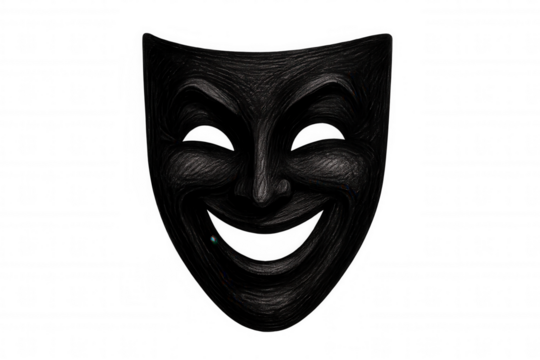 Classic theatrical mask representing comedy and happiness, isolated on a transparent background, perfect for projects related to theater, acting, or emotions