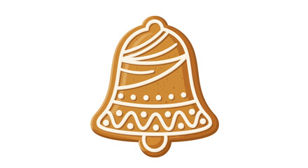 Decorated Gingerbread Bell Cookie with White Icing.