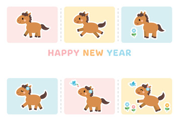 馬の物語の年賀状　午年　2026　横　漫画　かわいい　イラスト