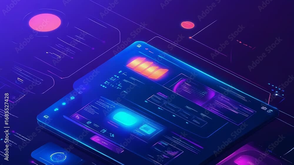 Poster futuristic interface showing data analysis and information tracking
