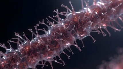 Abstract 3D rendering of a microscopic pathogen, potentially a virus or bacteria, with a complex spiky structure