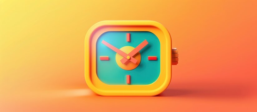 3D Render of a Yellow Clock With Blue Face on Orange Background. - Powered by Adobe