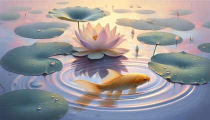 Golden Koi & Morning Lotus