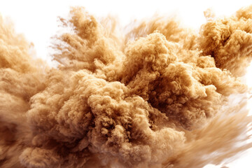 Abstract explosion of light beige and tan colored smoke or powder