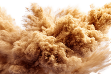 Abstract explosion of light beige and tan colored smoke or powder