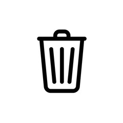 Minimalist trash bin vector icon in black and white flat 2D design, waste disposal and recycle symbol for office, ecology, and environment.