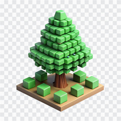 Fototapeta premium Voxel Pixel Style 3D Pine Tree | Blocky Cubes Retro Winter Forest Icon