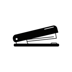 Black and white stapler vector icon in minimalist flat 2D design, simple office supply symbol for documents, business, and workplace tools.
