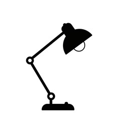 Minimalist desk lamp vector icon in black and white flat 2D design, modern office and study light symbol for business and home use.