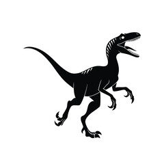 Obraz premium Velociraptor dinosaur silhouette in an aggressive hunting pose, isolated black color vector graphic on a white background