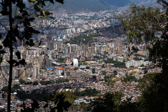 Villages and buildings in downtown Caracas. Urban view of the streets of the capital city of Venezuela, Mausoleum, National Pantheon of Venezuela, and San Carlos Barracks